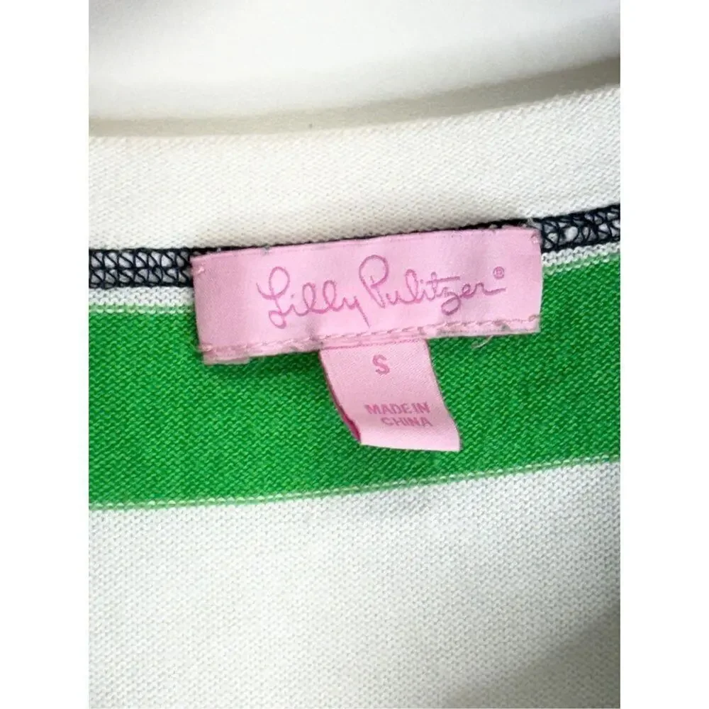 Lilly‎ Pulitzer Sweater Size Small Green White Striped Long Sleeve Pullover